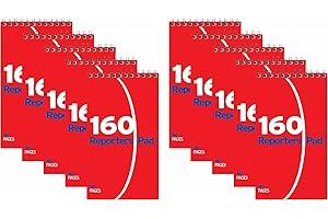AbbeyShake spiral reporter’s notepad wirebound notebook 160 pages 210x124mm (Pack of 10 Pads, 160 Pages)