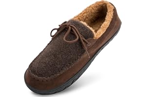 HMDOR Men's Moccasin Slippers Memory Foam Slippers for Men House Shoes Slip on Warm Soft Comfort Anti-Slip Classic Slip-On Sizes 6 to 16