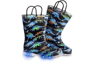 FUNCOO PLUS Boys Wellies for Kids, Unisex Toddler Wellingtons Boots Childrens Light Up Wellies Handle It Rain boots