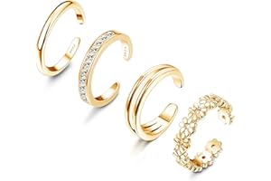 JeryWe 4 Pcs 925 Sterling Silver Toe Rings for Women Open Adjustable Band Rings Jewelry Set