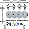 Leeway Steel Home Gym Set 10kg with 3Ft Curl (28mm), 5Ft Straight Rod (28mm), Dumbbell Rods, Steel Weight Plates Combo, Gym Equipment Workout Fitness Exercise Kit ((2.5X4) 10kg Steel Home Gym Combo)