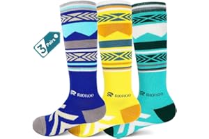 RIOROO Chuassettes De Ski Pour Garcon Et Fille éPaisses 2 Paires, Chaussettes De Neige Sur Le Genou Chaussettes D'ExtéRieur Skate RandonnéE Semelles RembourréEs Respirant SéChage Rapide
