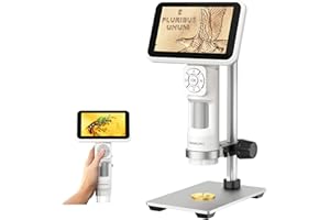 LINKMICRO LM115 Digital Microscope for Adults and Kids, Handheld Coin Magnifier with 5'' Screen, Anti-Shake, 1080P Video, 12MP Portable Microscope Camera with 8 LED Lights, PC View, Metal Stand