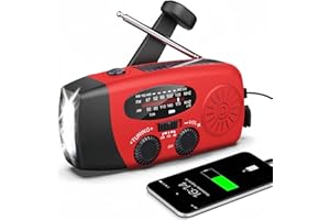 LEUKOLES Tragbares Solarradio mit Wetter AM/FM/NOAA, Handkurbelgenerator, 2000mAh wiederaufladbare Powerbank, USB Ladegerät für Mobiltelefone, LED Taschenlampe, für Notfälle, Camping, Angel (Rot)