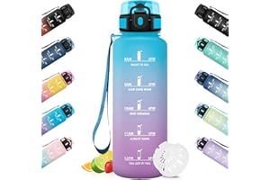 HoneyHolly Borraccia, Indicatore del Tempo, Borraccia 1,5 Litri, A Prova di Perdite, Water Bottle, Riutilizzabile, Borracce per Palestra, Lavoro, Campeggio, Escursionismo