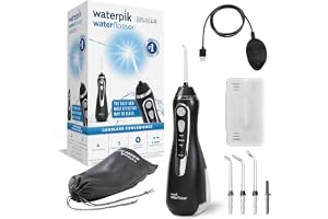 Waterpik Cordless Advanced Water Flosser, Sladdlös, Svart | Mundusch med tre inställningar för vattentryck, Avlägsnar Plack, Perfekt för resan eller mindre badrum, USB-laddare