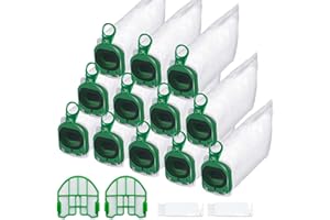 FERRGIA Kit de 12 Bolsas Aspiradora+2 Filtros de Motor+2 Cepillos de Limpieza,Compatible para Vorwerk Kobold VB100 FP100 Aspiradora Bolsas Vacío-Instalación Fácil,Alta Durabilidad y Filtración Premium