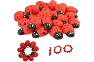 Yhjxly Mariquita de madera, 100 unidades, miniatura de madera, autoadhesivas, mariquitas, adornos para bodas, manualidades, álbumes de recortes, decoración de fiestas