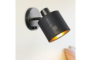 Lightess Lámpara de Pared Industrial Interior Regulable con Interruptor, Apliques de Pared Tela Vintage Negro-Oro 40 W Máx, Aplique para Pasillo Escalera Salón
