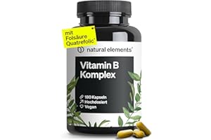 ‎NATURAL ELEMENTS natural elements Vitamin B Komplex - 180 Kapseln - Hochdosiert: Mit 500 µg Vitamin B12 - alle 8 B-Vitamine (B1, B2, B3, B5, B6, B7, B9, B12) - vegan, in Deutschland produziert & laborgeprüft