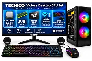 TECNICO AI Desktop CPU Set, Core i7 4470 3.2GHZ, 16 GB DDR3 RAM, 512 GB SSD, RGB Keyboard Mouse Set, WiFi 6, Bluetooth, Speakers, Headphone (Include Monitor 20" Led)