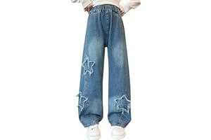 SEAUR Girls Jeans Wide Leg Jeans Kids Straight Pants Loose Denim Trousers Casual