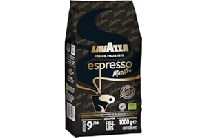 Lavazza, Espresso Maestro, Coffee Beans, Ideal for Espresso Machines, Balanced & Aromatic Taste, Intensity 9/10, Dried Fruit & Chocolate Notes, 100% Organic Arabica & Robusta, Slow & Gentle Roast, 1Kg