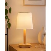 Homesake® Pinewood Table Lamps for Nightstand, Fabric Linen Lampshade Desk Lamp, Morden Minimalist Bedside Lamps, Bedroom Nig