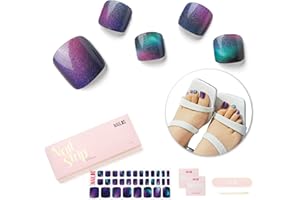 NAILOG Semi Cured Gel Nail Strips, Toe Nail Polish Strips with Glossy Gel Finishing | 32 Pieces Long Lasting Pedi Nail Wrap | Blue Purple Ombre | Aurora