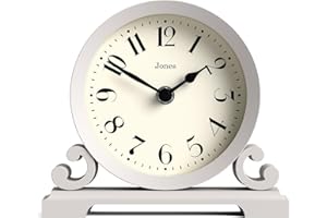 Jones Clocks® Saloon mantel clock | Traditional double scroll design | Grey | Contemporary classic style for desk, table, shelf or bedside