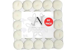 Aroma Naturals London Unscented Tealight Candles Pack of 50 | 4-Hour Slow Burn Time | Standard Size D3.8 x H1.45cm | White Wax Candlelight | Aluminium Cups Tea Lights | Bag of (50) Halloween Candles