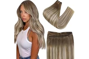 Easyouth Pelo Remy Extensiones Cortina Cabello Humano Balayage Extensiones Remy Pelo Tejido Ombre Castaño a Rubio Extensiones Cortina Pelo Natural 55cm 100g