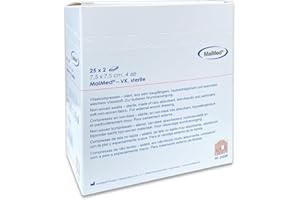 SAXOMED Garze sterili per medicazione 7,5 x 7,5 cm tessuto non tessuto - 50 pezzi garza autoadesiva 4 strati - compresse di garza sterile in buste singole - per ferite esterne