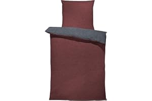 one-home Winter Bettwäsche Biber Meliert Baumwolle Flanell Kuschelig Flauschig Warm Weich Modern, Größe:2 teilig 135x200 cm, Farbe:Bordeaux/anthrazit
