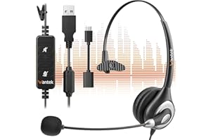 Wantek USB Headset with Microphone Noise Cancelling and in-line Controls, PC Headphone For Skype SoftPhone UC Business Call Center, Crystal Clear Chat, Super Lightweight, Ultra Comfort (UC600)