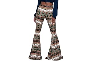 Nuofengkudu Pantaloni A Zampa Donna Elasticizzati Vita Alta Lunga Fiori Stampa Gamba Larga Leggings Snellenti Pantalone Flare Palazzo Pants Eleganti Moda Festa Streetwear
