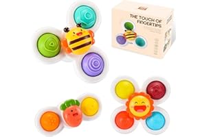 CHOBEECU Bath Toys Sensory Toy for Babies, Spinner with Dimples and Poppers, Set of 3 with Bee, Flower and Carrot Design, Multi-Colour