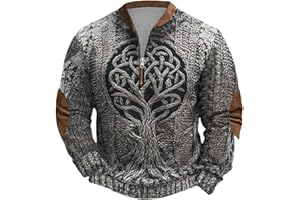 GENERISCH Pull pour homme avec arbre de vie celtique – Troyer viking en tricot 3D avec Yggdrasil | T-shirt à manches longues avec fermeture éclair