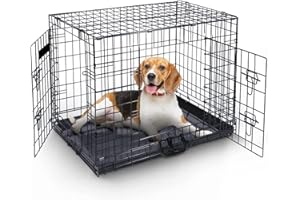 MaxxPet Cage pour Chien - Cage Chien Pliable en Métal - Cage Transport Chien avec 2 Portes- Niche Chien Interieur - avec Plaid Luxueux - Convient pour Le Transport - 107x70x78 cm - Noir