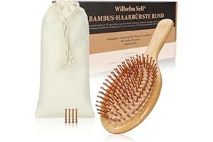 Wilhelm Sell® Szczotka bambusowa z naturalnym wlosiem – Ekologiczna dla kobiet, mezczyzn i dzieci – Masuje skóre glowy, wspiera zdrowe i lsniace wlosy (szczotka do wlosów)