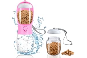 PEIFOON Hund Wasserflasche Auslaufsicherer Tragbarer - 300ML Aktivkohlefilter Hunde Trinkflasche für Mittlere bis große Haustiere Wandern mit 100ML Hundefutter Becher (Rosa/300ML)