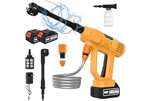 EAGERMINDS Nettoyeur Haute Pression sans Fil, 65Bar Nettoyeur Haute Pression Portable avec 2 Batteries, Buse 6 en 1, 10 Niveaux de Pression Réglables, Tuyau de 5M, Affichage LED, pour Jardin et Voiture