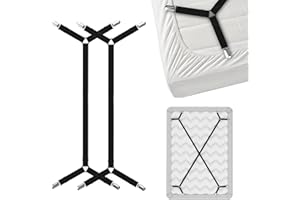FeelAtHome Bed Sheet Holder Straps Criss-Cross - Sheets Stays Suspenders Keeping Fitted Or Flat Bedsheet in Place - for Twin Queen King Mattress Holders Elastic Clips Grippers Fasteners Garters Bands
