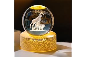 FREE3VITA Crystal Ball 3D Giraffes Gifts for Women, 2.36 inch Glass Animal Figurine Art Sphere for Room with Warm Light Base Keepsakes for Giraffe Lovers on Birthday Home Ornaments