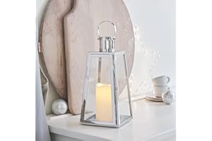 Lights4fun Large Silver Trapeze Stainless Steel LED Decorative Candle Lantern Battery Operated 28cm