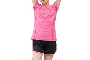 Echinodon Mädchen Sport Set Kurz Atmungsaktiv Schnelltrockend Shirt + Shorts Sportanzug für Yoga Jogging Training