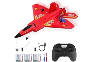 Henakmsl RC Aeroplane 3CH Remote Controlled Fighter 2.4GHz RTF for Beginners, Children and Adults, FX22 Aeroplane Toy with Coloured LED Lights, USB Charging (Red)