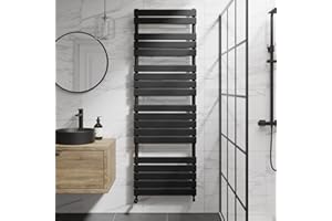 DuraTherm Heated Towel Rail Radiator for Bathrooms Wall Mounted Flat Panel Ladder Matt Black 1800 x 600mm