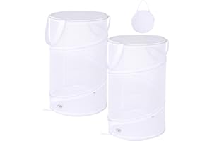 YIESEANG Faltbarer Wäschekörbe mit Deckel, Pop-Up Mesh Laundry Baskets, Tragbar Wäschekörbe Weiß aus Netzstoff,Wäschekörbe mit Henkel für Camping,Reisen,Kleidung,Kinderzimmer Organizer,2 Stück,32x32x50cm