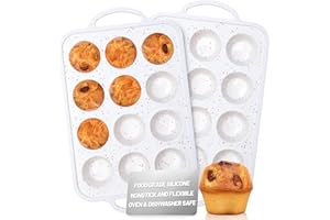 Irayin Mini Teglia Muffin Silicone, 2 Pezzi Stampo Muffin Silicone con Telaio di Rinforzo in Metallo, Rivestimento Antiaderente, per Muffin, Cupcake, Brownie, Budino, Pasticceria
