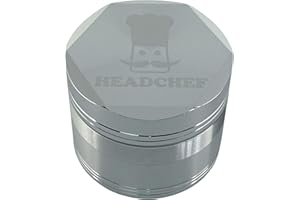 Headchef Hexcellence Metal Herb Grinder with Sifter Scraper – 4 Piece Grinder, 55mm, Silver