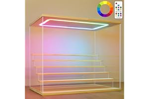 Nonemey Vetrina in Acrilico Trasparente con Luce Led Colorata,3/4/5/6 Tier Teca Espositiva,Organizzatrice Antipolvere Vetrina Espositiva per Collezionismo(Legno, 6Tier-49*30*40 cm)