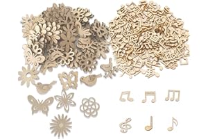 HYRYC Embellissement Bois Environ 200pcs Deco Bois Notes de Musique 13 Types de Fleurs Oiseaux Papillons pour Bricolage Cartes de Vœux Décoration de Mariage Festival