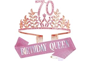 HPMAISON Women Birthday Crown with Combs & A Pink Sash Rhinestone Headband Princess Tiara Cake Topper Party Costume Accessories Tiara and Belt for Birthday Party Present