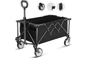 HOFTME Carrello Pieghevole su Ruote, Carro da 100kg di Grande Capacità con Maniglia Regolabile e Borsa di Copertura, Trasportatore da Picnic per Festival Shopping Campeggio Giardino Spiaggia (Nero)