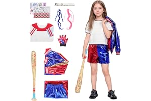 Harsever Déguisement Quinn Costume Harley, Costume Carnaval Fille Femme Quinn Costume avec Veste T-Shirt Short Ceinture Mitaines Deguisement Harley pour Carnaval Halloween
