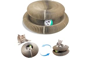 SUVEK Katzenspielzeug Rund Bett, Faltbarer Kratzmatte für Katzen mit Glöckchen, Wellpappenpapier Interaktives Kratzspielzeug für Katzen， Katzenspielzeug Kratzpads für Katzen