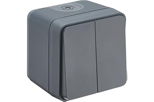 DEBFLEX - Cyklone - Interruptor Conmutador Doble - Interruptor de Pared - Estanco IP55 - Interior/Exterior - Instalación en Superficie - Gris Oscuro - 75 x 75 x 65 mm