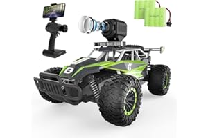 DEERC Voiture télécommandée avec caméra HD 1080P, Voitures RC à l'échelle 1:16 avec éclairage châssis et phares à LED, véhicule Jouet Monster Truck Haute Vitesse 2,4 GHz, Cadeau pour Enfants garçons
