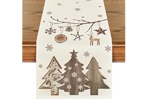Artoid Mode Planken Bäume Hirsche Kugel Weihnachten Tischläufer, Winter Xmas Küche Tisch Dekoration Drinnen Urlaub Party Dekor 40x140 cm